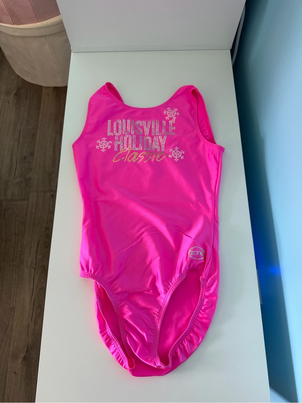 Girls Bright Pink Holiday Graphic Gymnastics Leotard